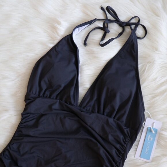 NEW Gray Shirring V Neck One Piece Bathing Suit Swimsuit Size XS - Picture 3 of 7